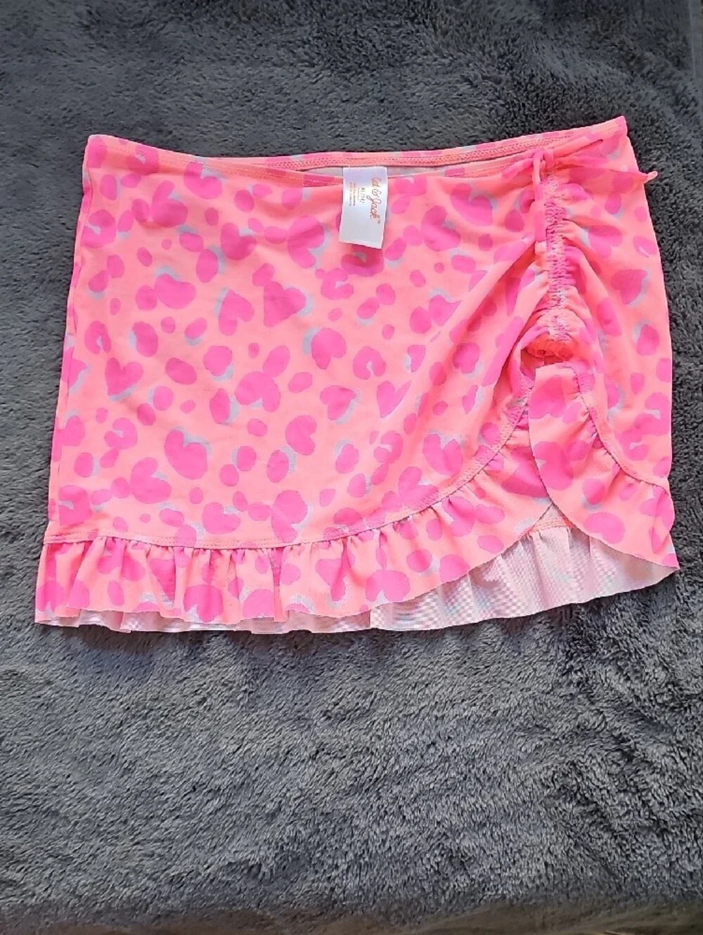 Cat & Jack Neon Pink Heart Print One-Piece Swim Set with Ruffle Skirt